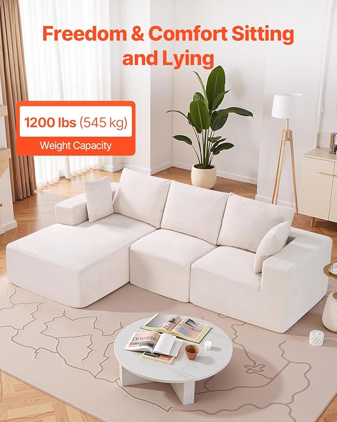 VEVOR Modular Sectional Sofa, Sectional Couch for Living Room, L Shaped Sofa with High Rebound Sponge, Cloud Couch with Cushion for Living Room, Apartment, Beige