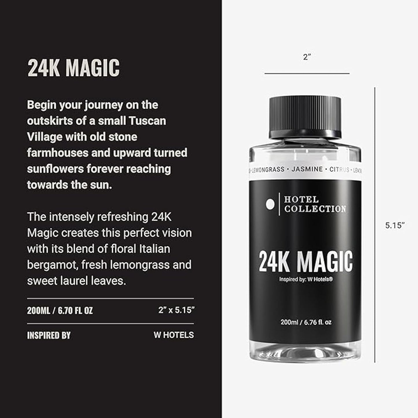 Hotel Collection Diffuser Oil - 24K Magic - Aromatherapy Essential Fragrance Oil - Citrus, Lemongrass, and Jasmine - 200mL 6.7 Fl oz