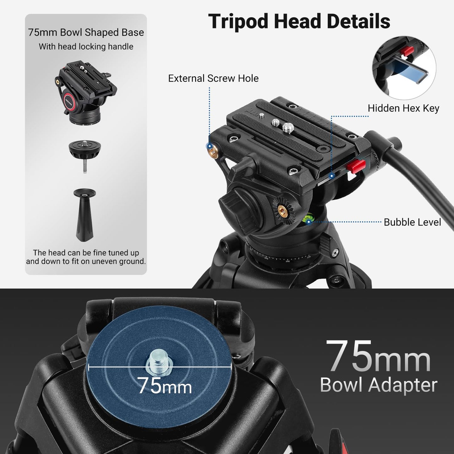 NEEWER 74" Video Tripod with Fluid Head, QR Plate , Aluminum Heavy Duty Camera Tripod Professional for DSLR Cameras Camcorders, Max Load 17.6lb/8kg, TP74