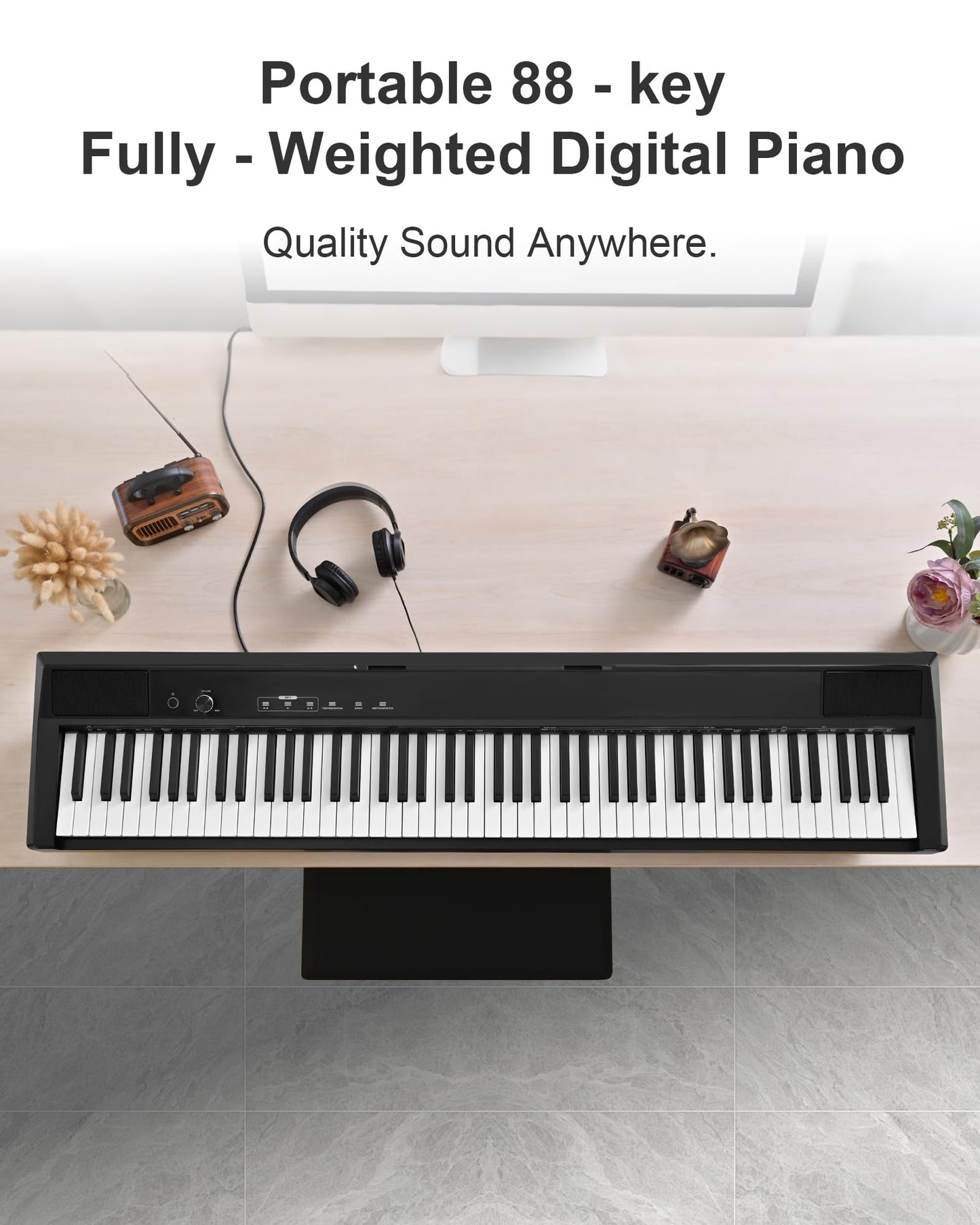 KEYIVOX S-200 Beginner Keyboard Piano - 88 Key Full-Size Weighted Digital Piano, Portable Electric Piano with Sustain Pedal, Power Supply, Dual Headphone Jack, USB-MIDI, and MP3 Player,Black