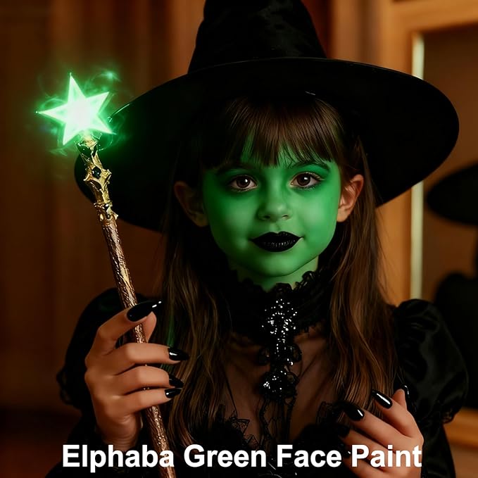 MEICOLY Washable Green Face Body Paint,Halloween SFX Elphaba Witch Makeup,Hunting Hulk Gamora Face Paint,St Patricks Day Accessories,Green Makeup Face Painting for Adults and Kids