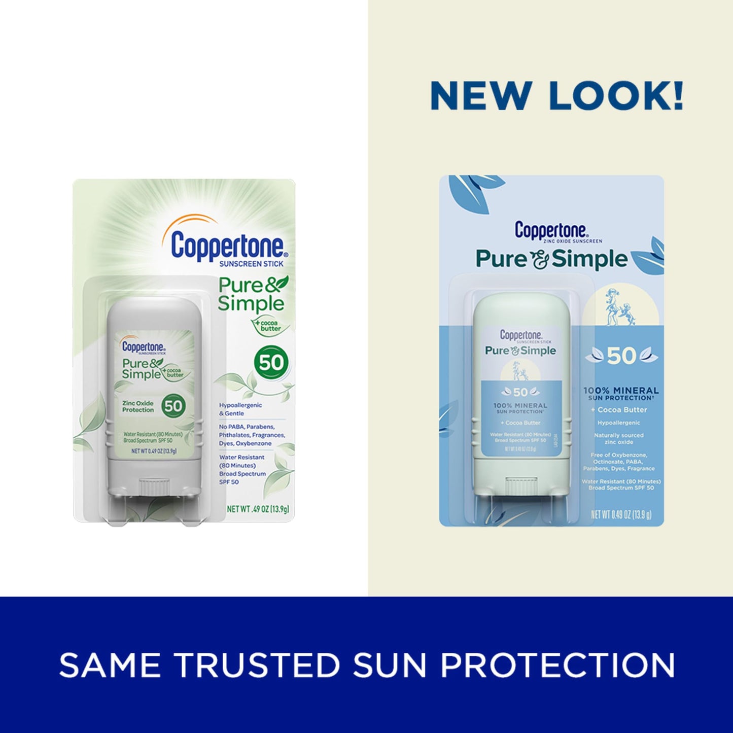 Coppertone Pure and Simple Mineral Sunscreen Stick SPF 50, Water Resistant, Hypoallergenic, Face Sunscreen with Broad Spectrum U
