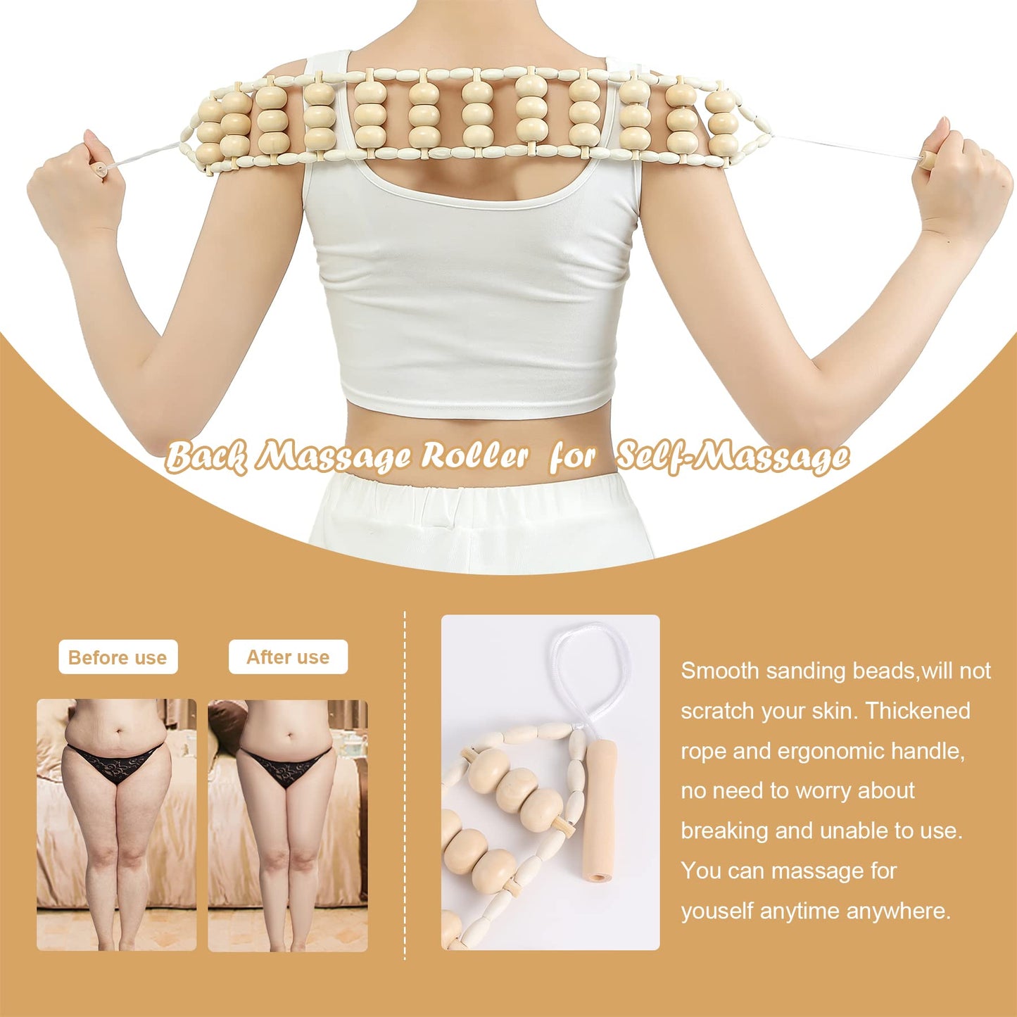 OYHMC Wood Therapy Massage Tools Professional Maderoterapia Kit Body Sculpting Tools for Lymphatic Drainage and Anti-Cellulite.Wood Massager Roller Rpoe for Back and Muscle Pain Relief (5pcs)