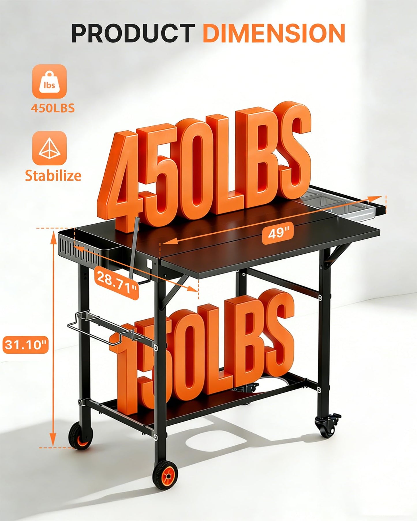 GANGSHELO Outdoor Pizza Oven Table with Topping Station, Portable Pizza Oven Cart with BBQ Prep Tables Station for Ninja Woodfire Grill, Blackstone Griddle, Tabletop Grill