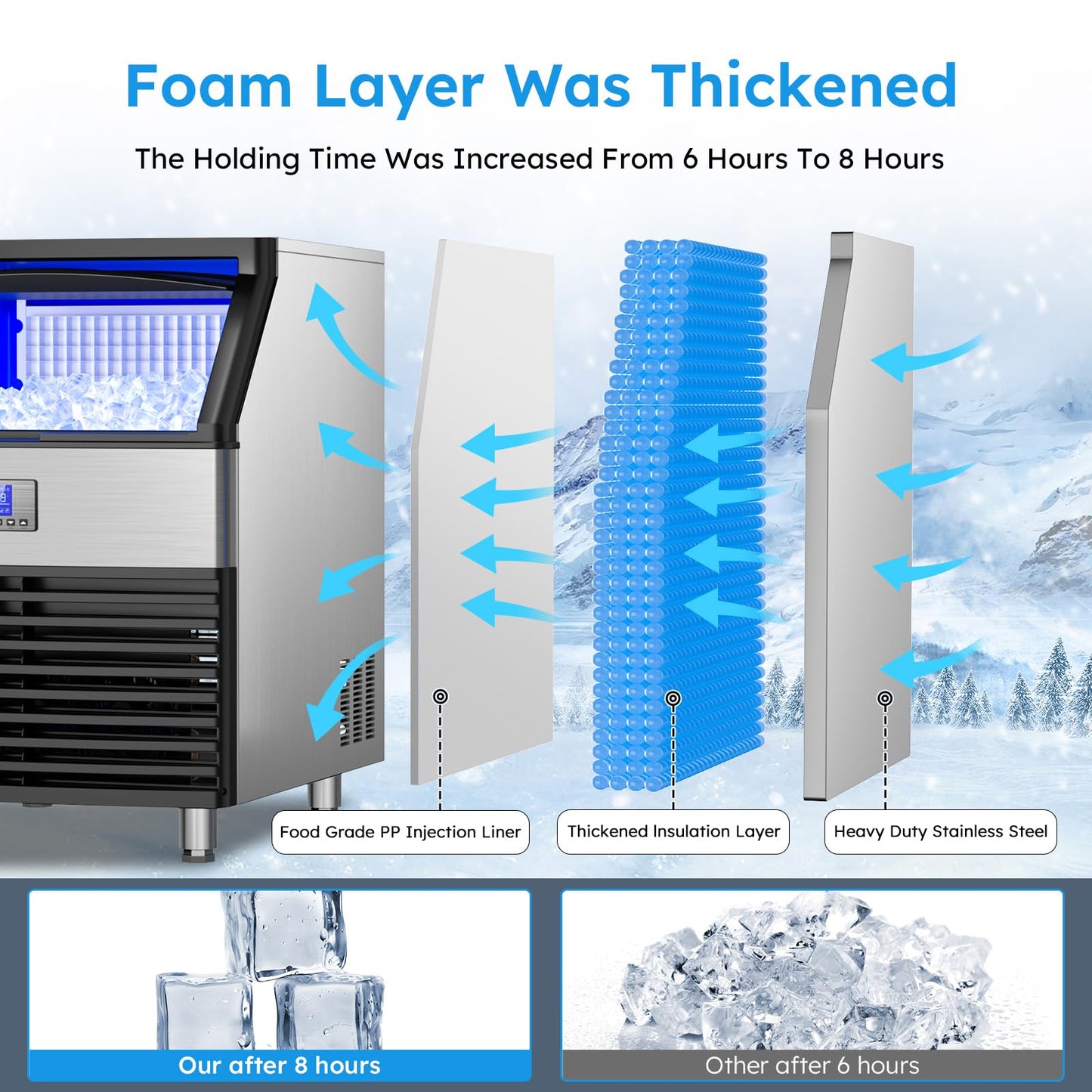 Commercial Ice Maker Machine 450LBS/24H, Under Counter Ice Machine, Upgrade Compressor 120LBS Storage Bin, Stainless Freestanding Commercial Ice Maker for Home Bar Cafe Office