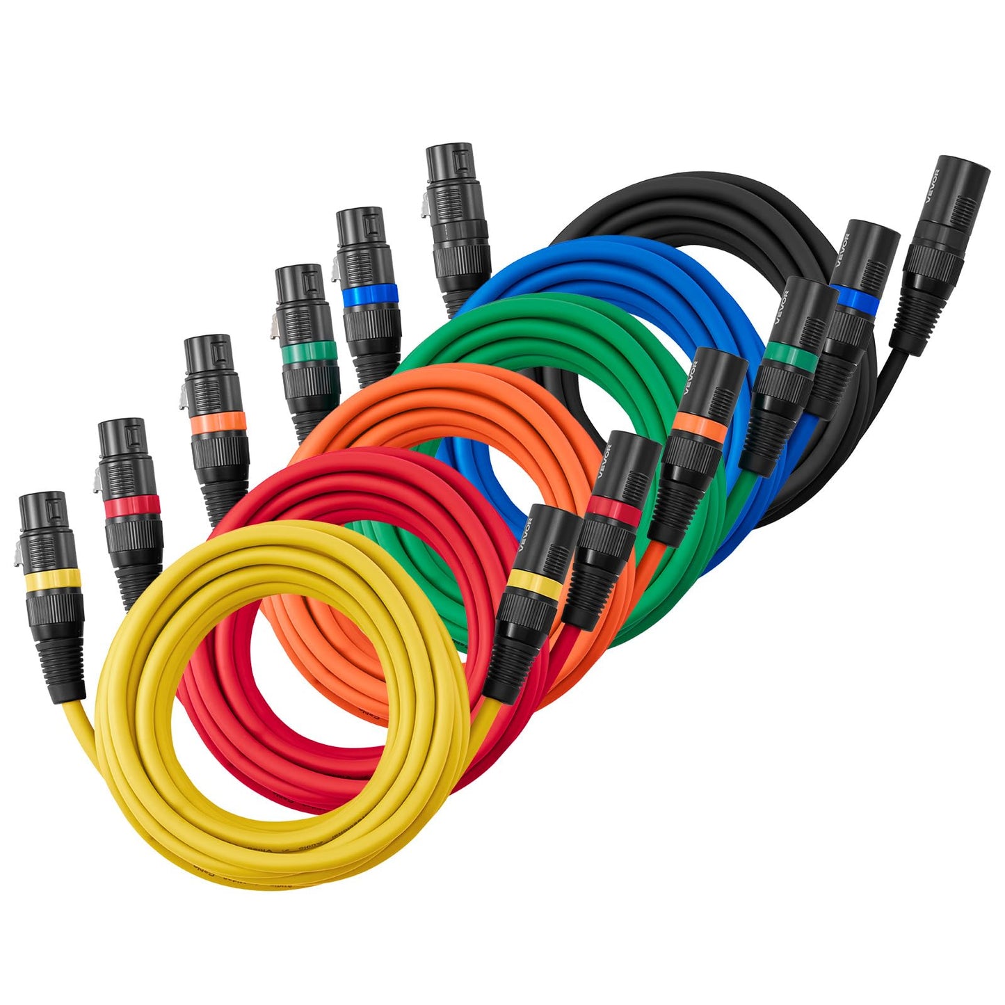 Vevor Xlr Cable 15 Ft, 6 Pack, Shielded Balanced Dmx Male To Female Microphone Cables, Gold-Plated 3-Pin Xlr Mic Speaker Cord Wi