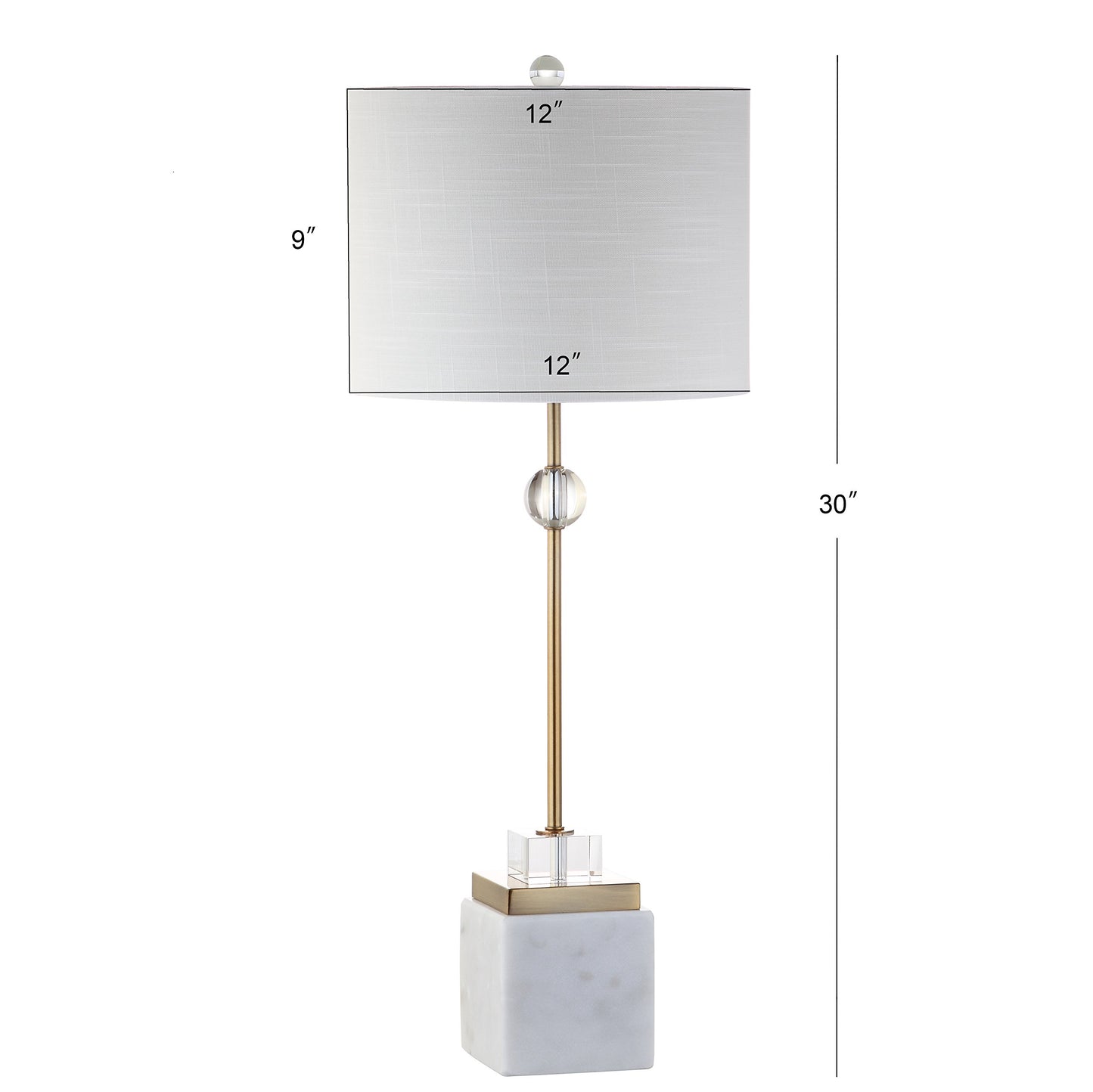 JONATHAN Y 30" White Marble and Brass Gold LED Table Lamp Set of 2, Modern Glam Crystal Pedestal Lamps for Living Room Bedroom, White Linen Shade, LED Bulbs Included JYL5008A-SET2