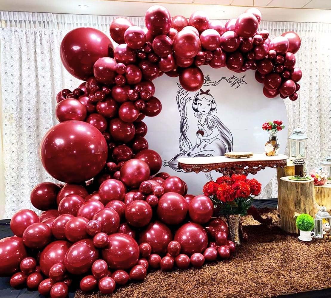 Burgundy Balloons Double Stuffed Maroon Balloon Garland Different Sizes 18/12/5in Wine Red Balloons Ruby Red Balloon Arch Kit for Birthday Mother Day Baby Shower Wedding Party Decorations.