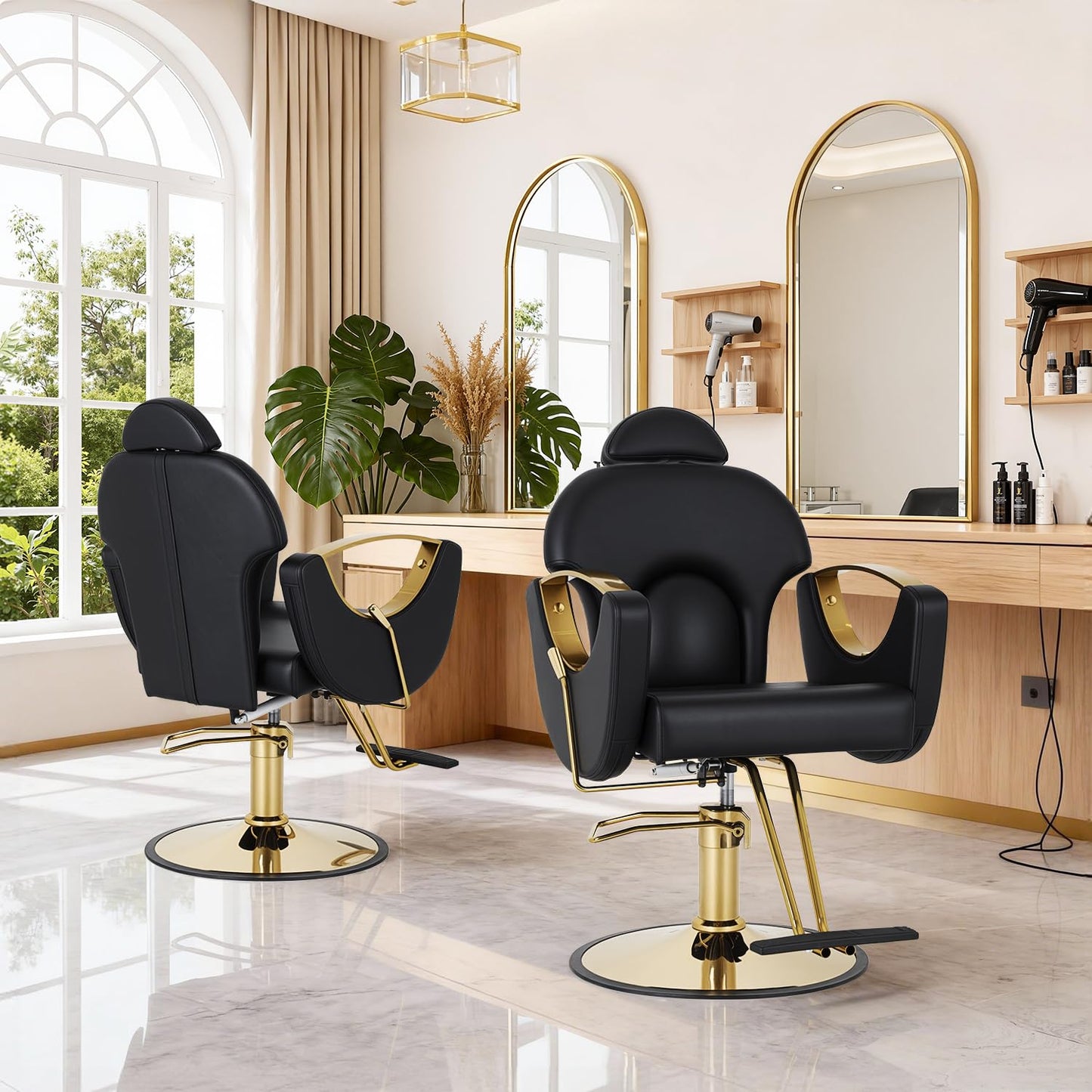FDW Professional Salon Chair, Hydraulic Barber Chair with Reclining Backrest, Height Adjustable Salon Styling Chair with Headrest, Armrest & Footrest for Barber Shop, Tattoo & Spa