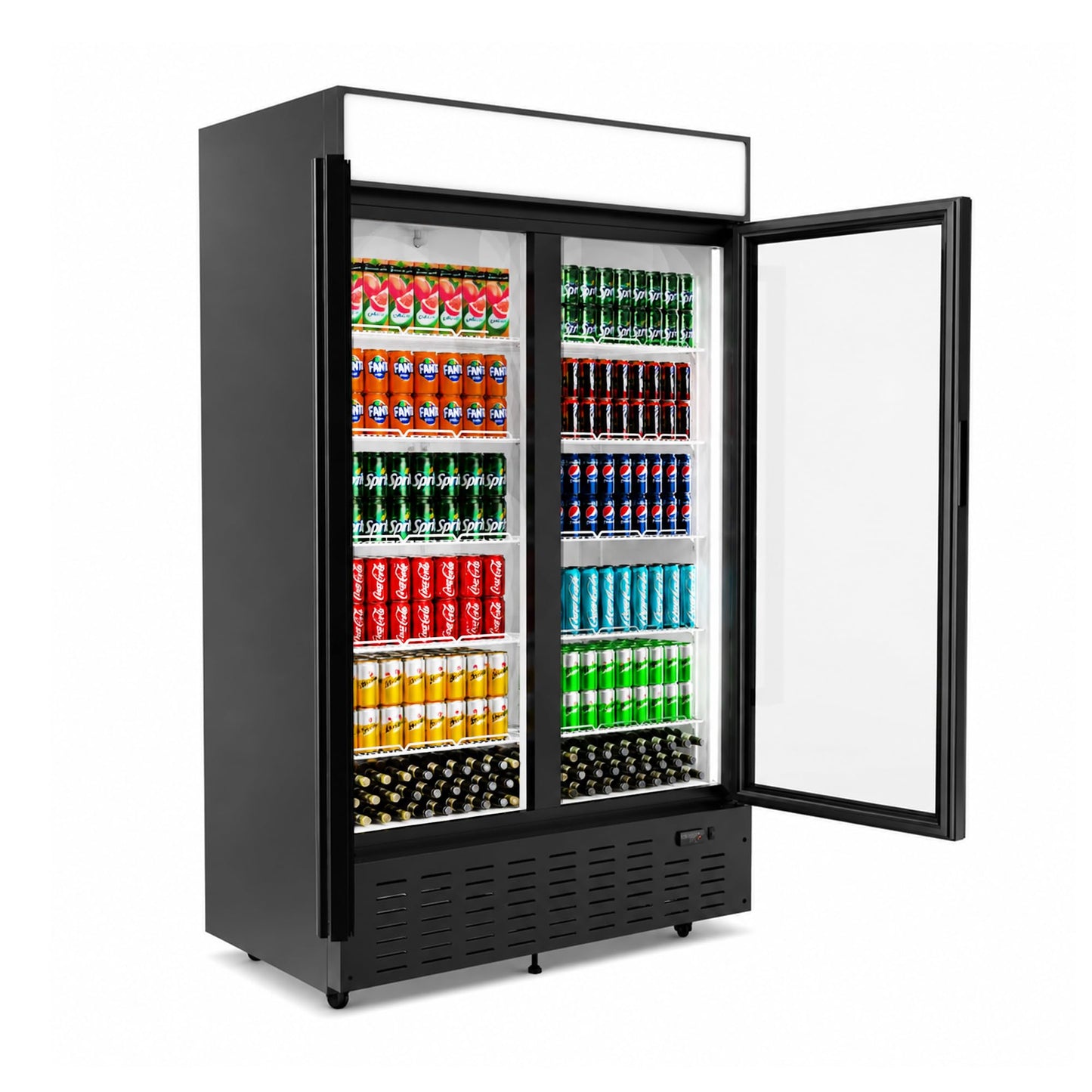 Frostvale 41 Cu.Ft Commercial Display Refrigerator, Black 2 Glass Door Beverage Cooler with Lighted Header, ETL Upright Merchandiser Fridge for Drinks, Soda, Beer, Restaurant, Store