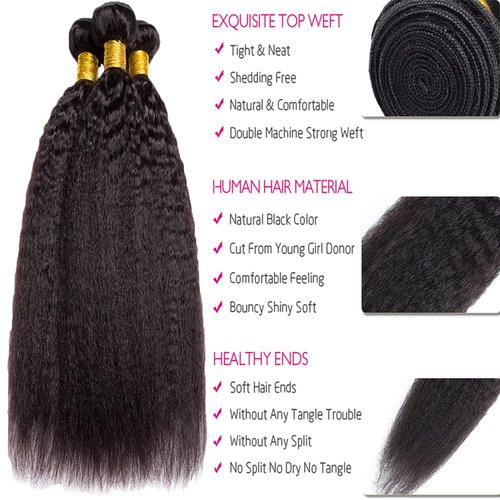 YOUNGHANN 24 26 28 Inch Natural Black Color Kinky Straight Bundles Human Hair Unprocessed Brazilian Virgin Hair Yaki Straight Bundles