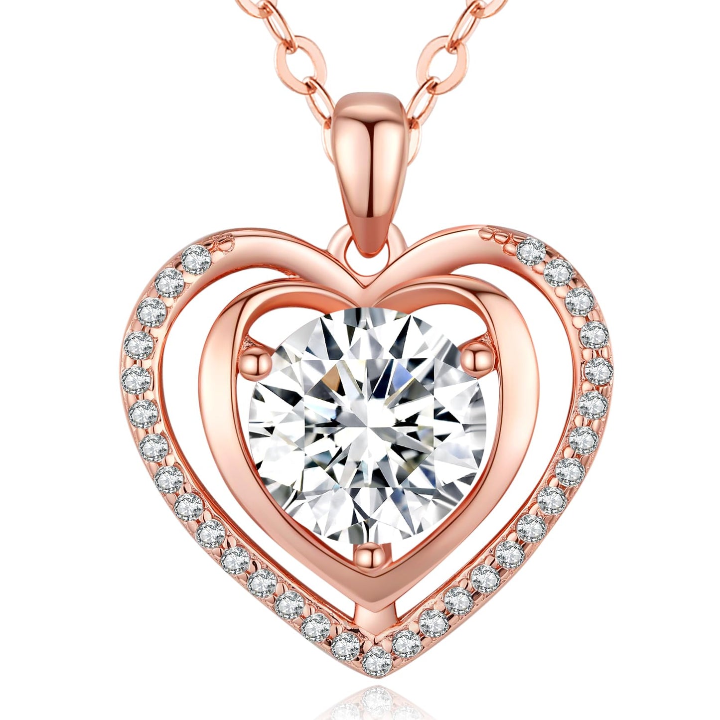 Heart Pendant Gold Necklace for Women Moissanite Lab-Created Gem I Love You Wedding Anniversary Birthday Christmas Valentine Engagements Mothers Day Jewelry for Wife Her Girlfriend Mom Daughter