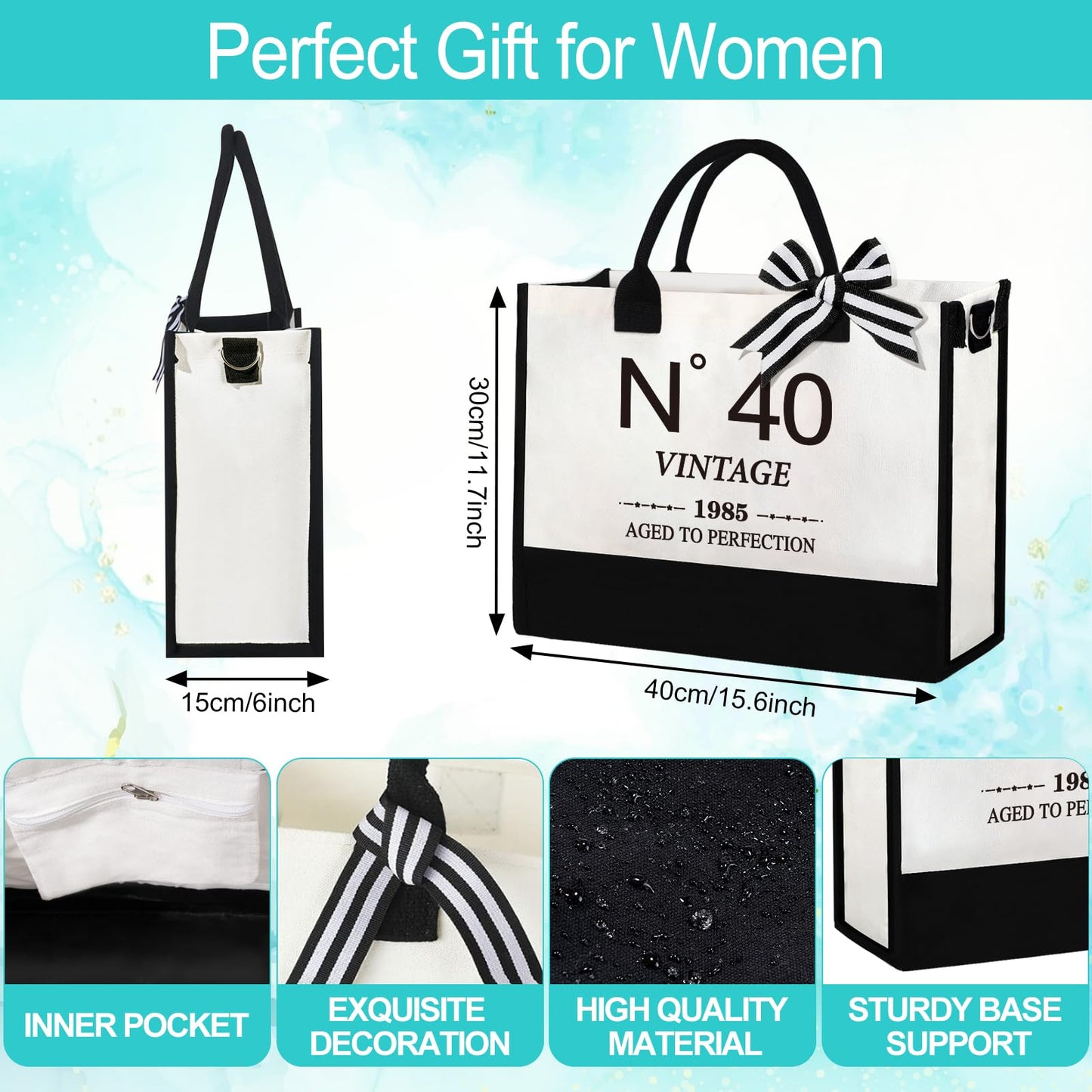 40th Birthday Gifts for Women，Gifts Set for Women 1985 Canvas Tote Bag 40th Birthday Gift for Her UniqueGifts Basket for Her Turning 40 Mom Wife Sister Friend