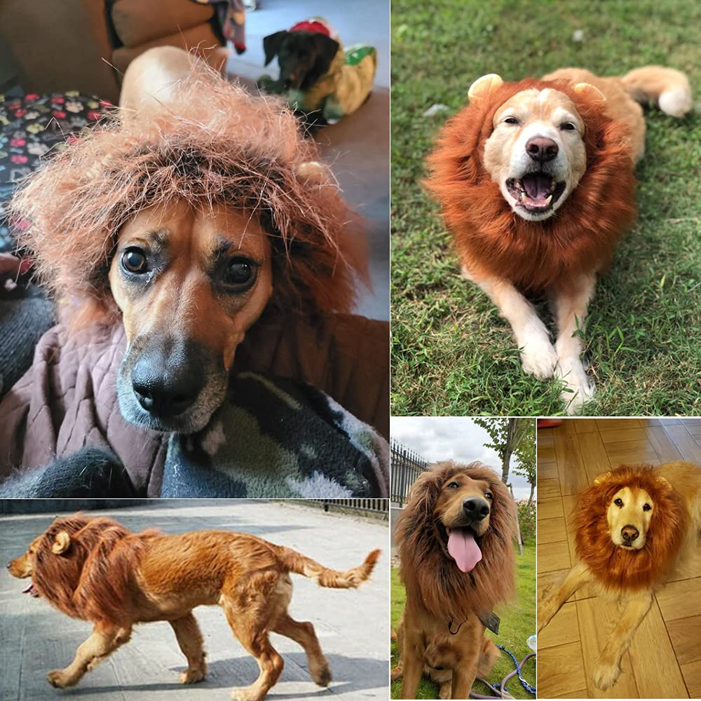 Dog Lion Mane - Halloween Realistic & Funny Lion Mane for Dogs - Complementary Lion Mane for Dog Costumes - Lion Wig for Medium to Large Sized Dogs Lion Mane Wig for Dogs