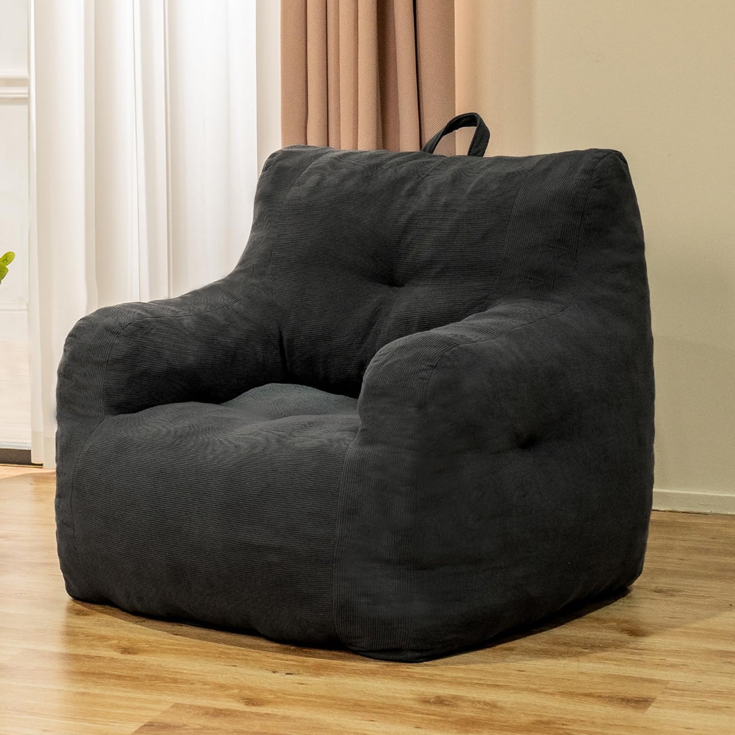 Stmoze Bean Bag Chair, Bean Bag Chair for Adults, Fluffy and Comfy Bean Bag with Filler, Bean Bag Sofa Chair for Reading, Gaming, Stuffed High-Density Foam, Grey