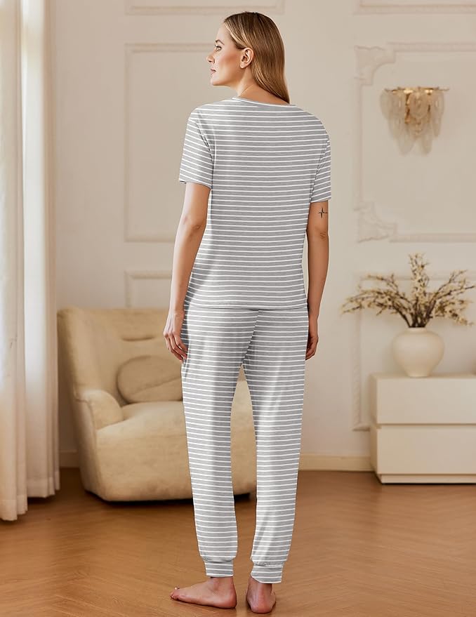 Ekouaer Pajamas for Women Set 2 Pack Lounge Set Short Sleeve Pjs Joggers Long Pants Loungepwear with Pockets