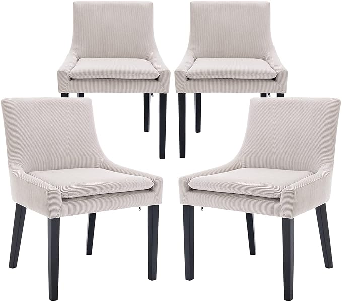 COLAMY Modern Dining Chairs Set of 4, Upholstered Corduroy Accent Side Leisure Chairs with Mid Back and Wood Legs for Livi...