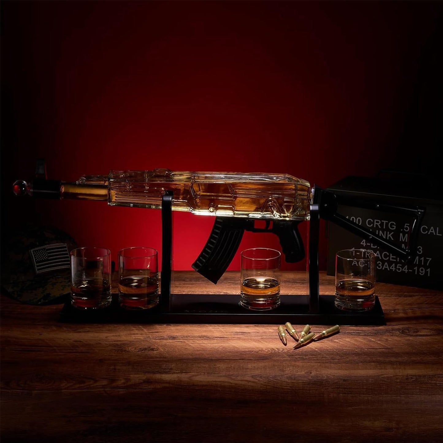 Gifts for Men Dad, AK Whiskey Decanter Set for Men - Gun Decanter, Detachable Magazine & 4 Bullet Shot Glasses, Liquor Dispenser Bar, Cool Anniversary Birthday Military Drinking Present Gift Ideas
