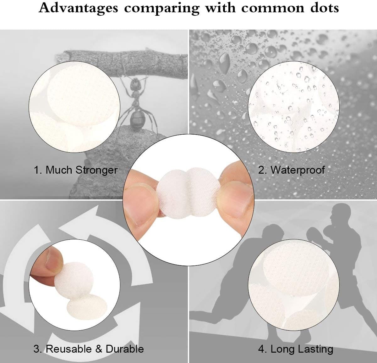 Self Adhesive Dots,1700pcs(850 Pairs) 0.59 Inch Diameter Strong Sticky Back Hook Nylon, 15mm Loop Strips with Waterproof Glue Tapes, Perfect for School,Office, Home(White)
