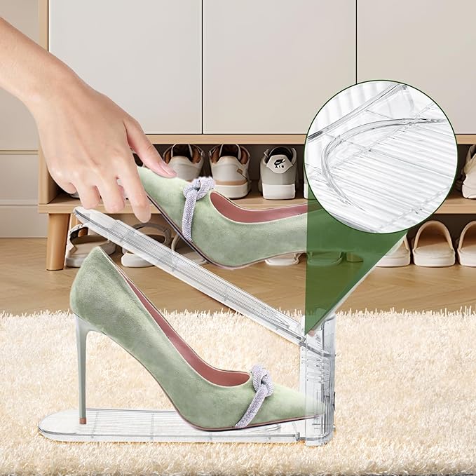 Clear Shoe Slot Organizer, 8 Pack Adjustable Shoe Slots Organizer for Closet Clear Shoe Stackers Shoe Rack Holder Shoe Space Savers for a Pair of Shoes