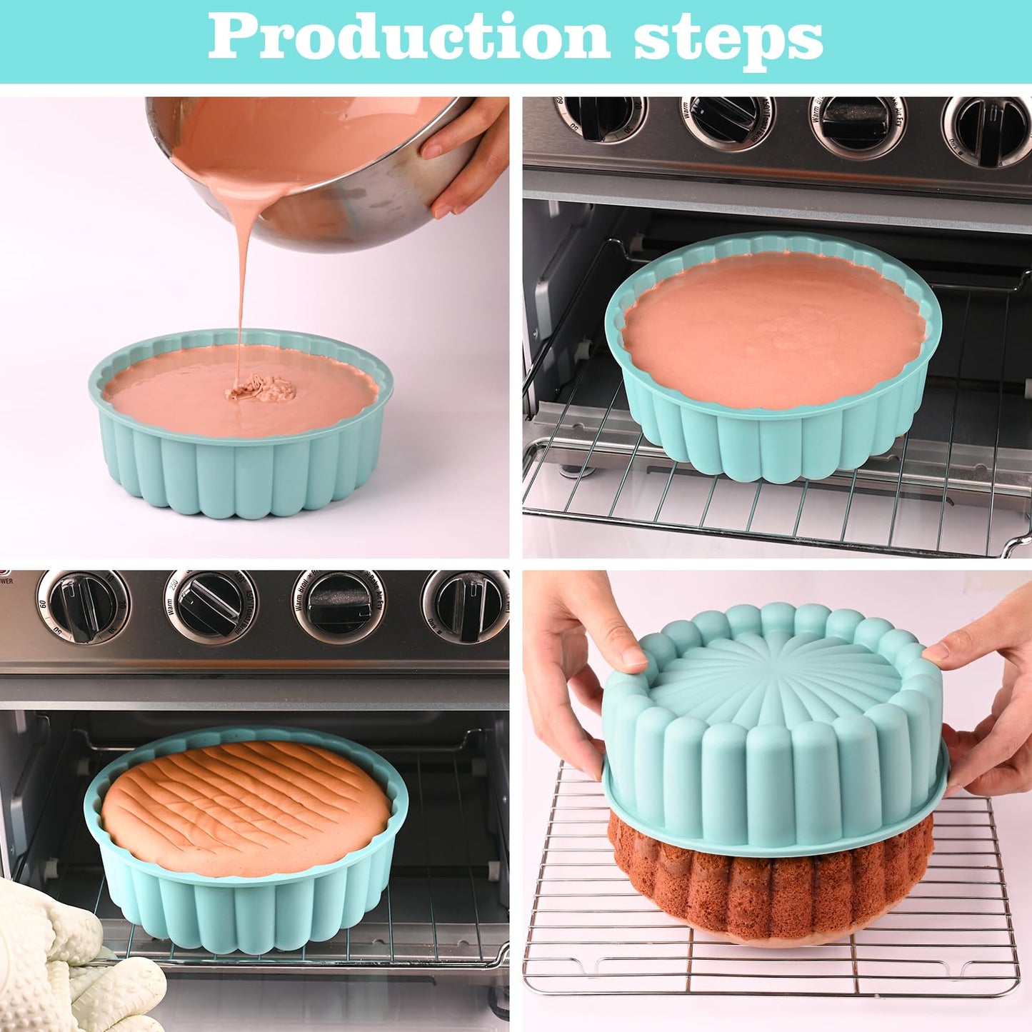 HUAKENER 2 Pcs Charlotte Cake Pan, 8 Inch Round Cake Pan, Nonstick Silicone Cake Molds for Cheese Cake, Chocolate Cake, Rainbow Cakes, Strawberry Shortcake, Brownie Tart Pie