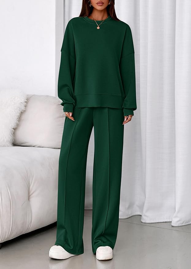 PRETTYGARDEN 2 Piece Sets For Women Fall Trendy Long Sleeve Sweatshirt Wide Leg Pants Loungewear Set Matching Sweatsuit