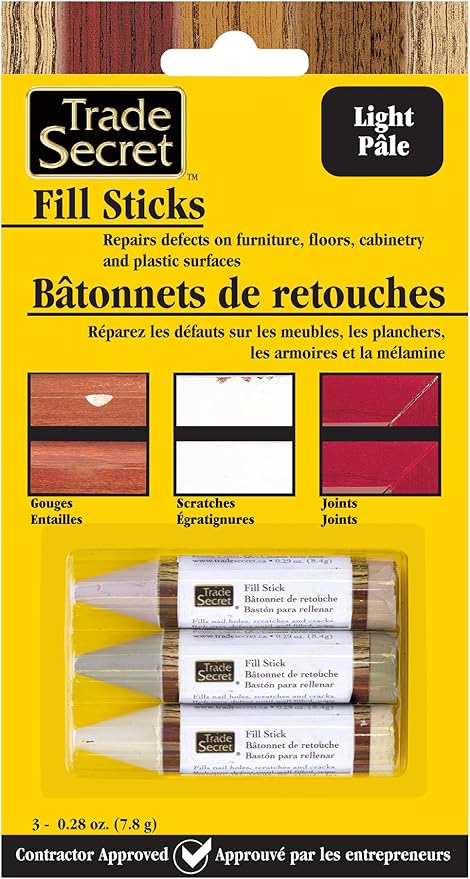 Wood Scratch Repair Fill Stick for Light Surfaces (Set of 3), Great for Touch-Ups and Repairs on Hardwoods Floors, Furniture, Cabinets and Plastic Surfaces.
