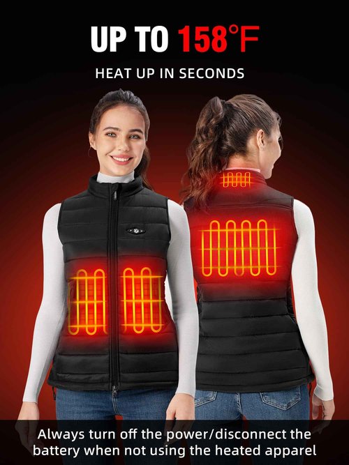 WASOTO Heated Vest Women With 16000 mAh Battery Pack Charger Included Rechargeable Washable Electric Lightweight Women's Heated Vest For Indoor Outdoor Cycling Ice Skating Walking（Black,M）
