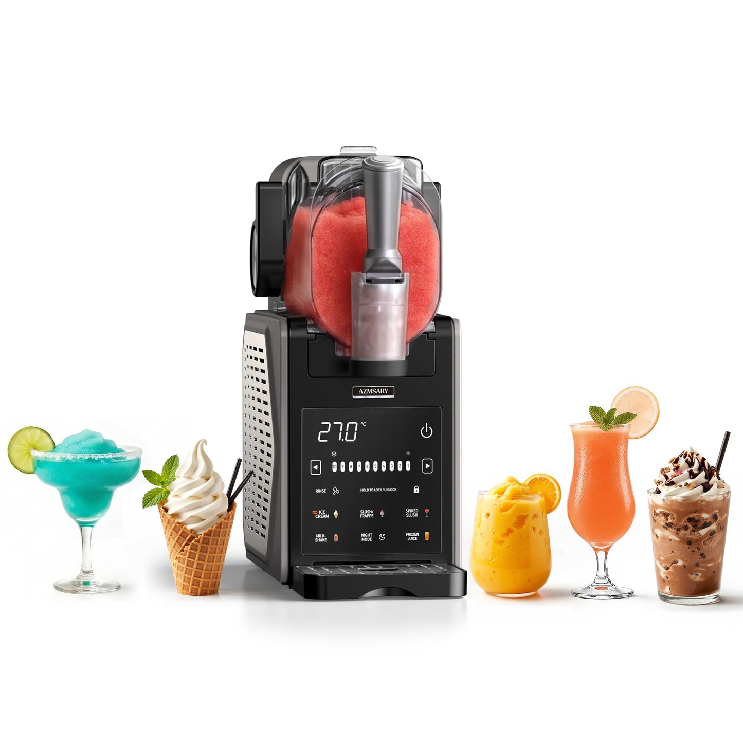 Slushie Machine, 85oz Ice Cream Machine & Slushy Machine for home, with LED Display, 6 Preset Programs for Margaritas, Frappés, Milkshakes, and Soft Serve, Automatic Cleaning, No Ice Needed
