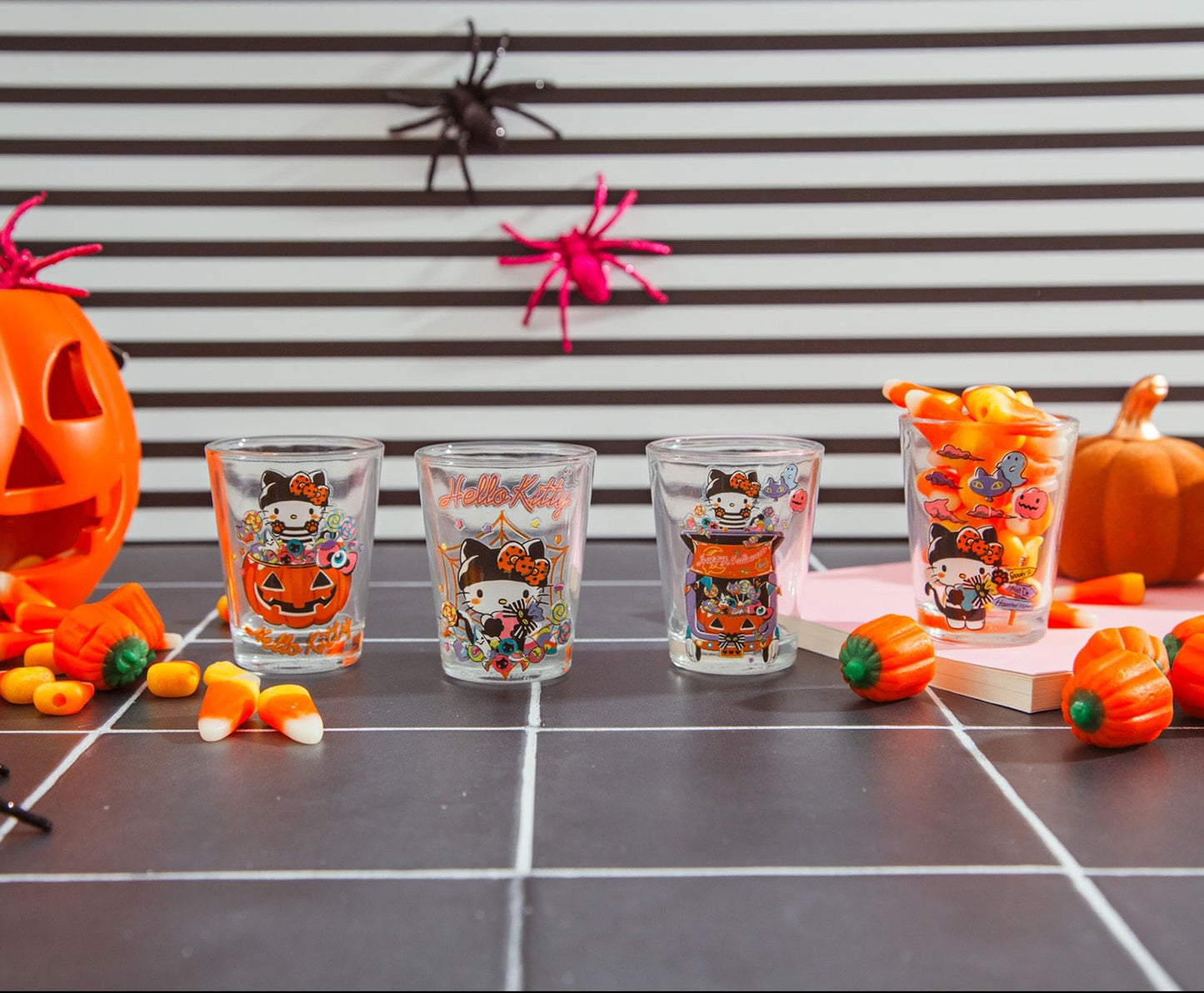 Sanrio Hello Kitty Halloween 2-Ounce Mini Whiskey Shot Glasses, Set of 4 | Home Bar Drinkware