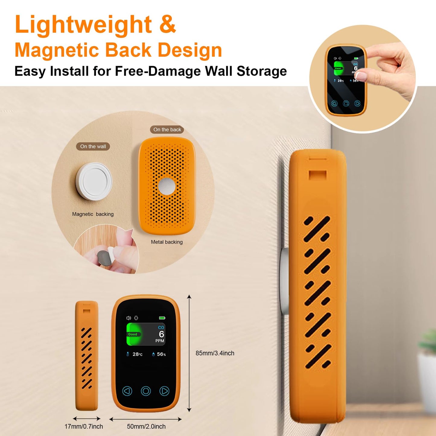 [3-in-1] Carbon Monoxide Detector | Humidity | Temperature, Portable Co Gas Monitor with Lanyard, Air Quality Sensor for Outdoor Camping Travel RV Car