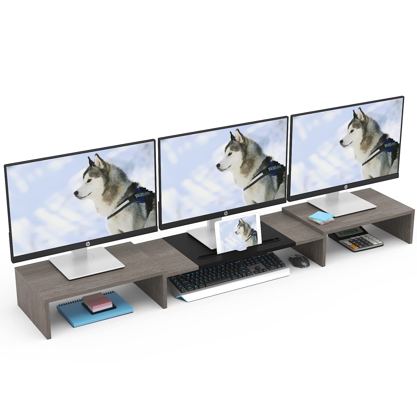 Westree Triple Dual Monitor Stand Riser, 56  Extra Long Monitor Stand For 1~2~3 Monitors, Monitor Stand With Length And Angle Ad