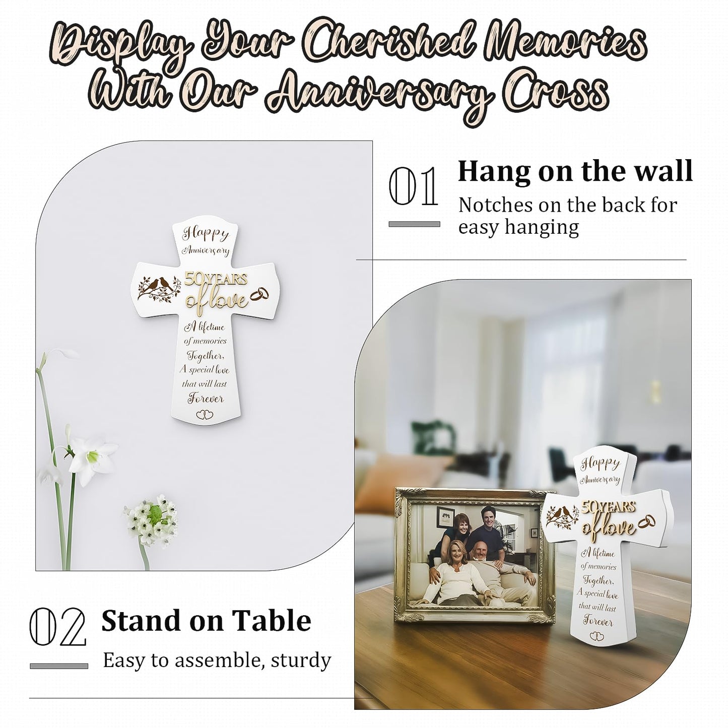 50th Anniversary Wedding Gifts for Wife Husband, Religious Cross Gifts for Women Men,50 Year Romantic Anniversary Marriage Gift for Her,Him,Couple,Parents,Friends,Wedding Anniversary Decorations