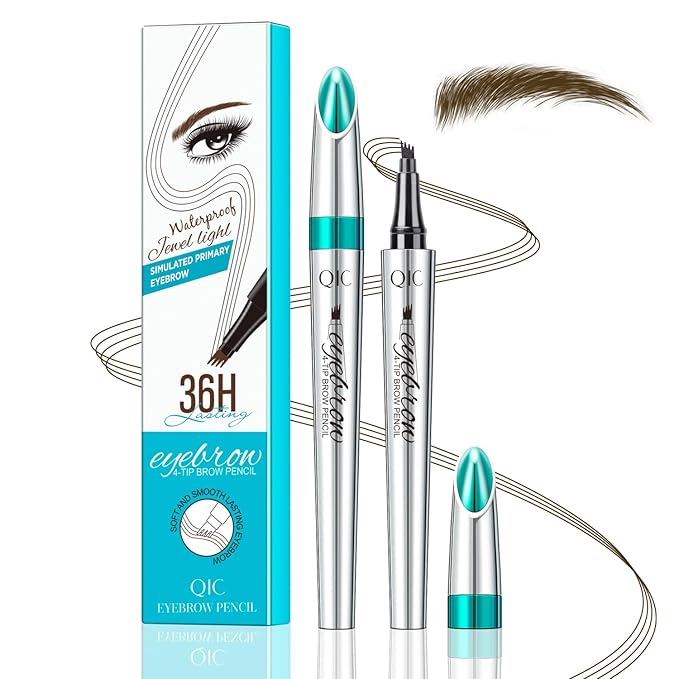 Microblading Eyebrow Pencil, Eyebrow Pen, Faux Brow Filling with 4-Fork-Tip Create Natural Hair-Like Brows Last All Day Makeup Brow Stylist Definer Waterproof (dark brown)