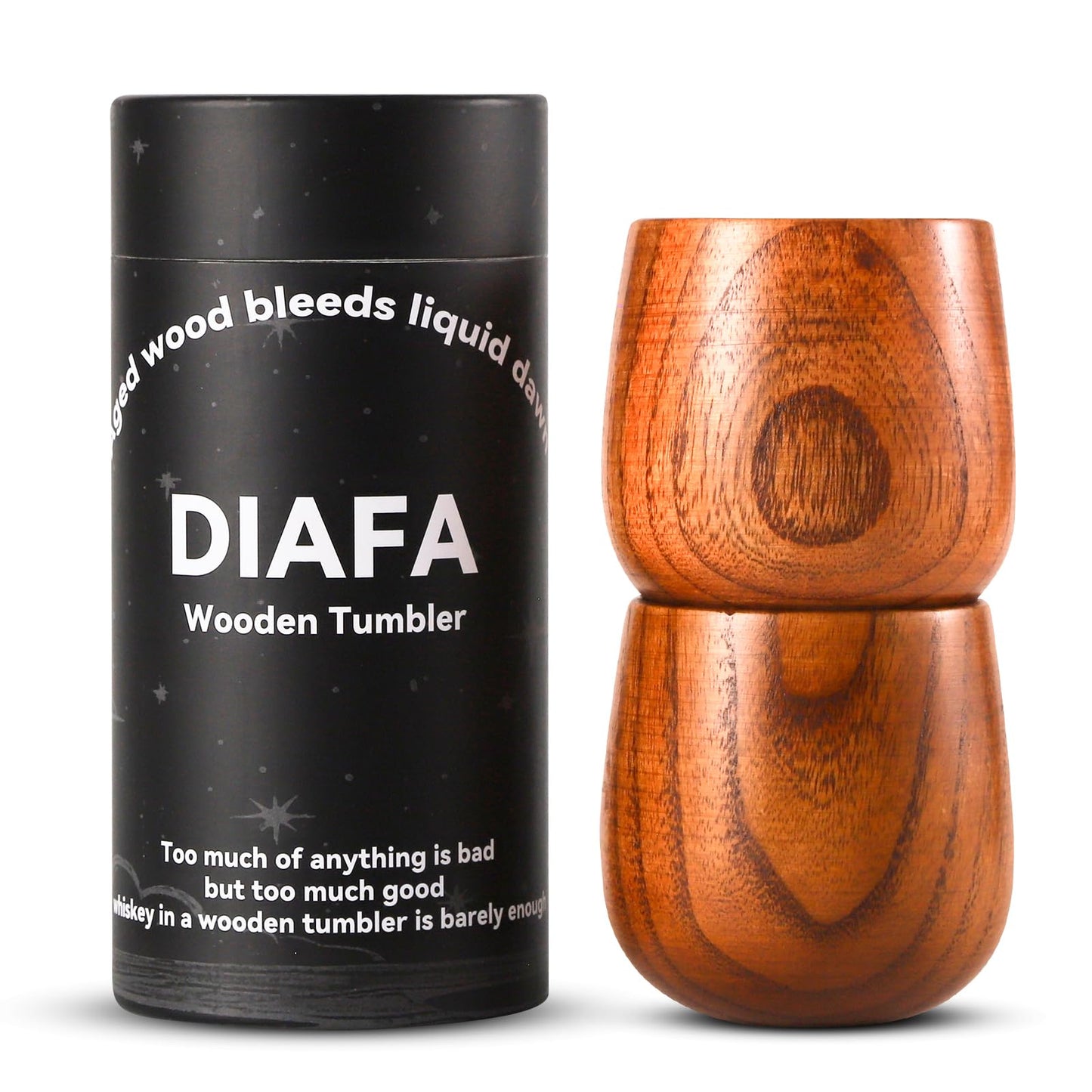 DIAFA Wooden Whiskey Drinking Glass,Bourbon Gifts for Men and Brother, Anniversary Birthday Gift,Set of 2 Old Fashioned Bourbon Glasses