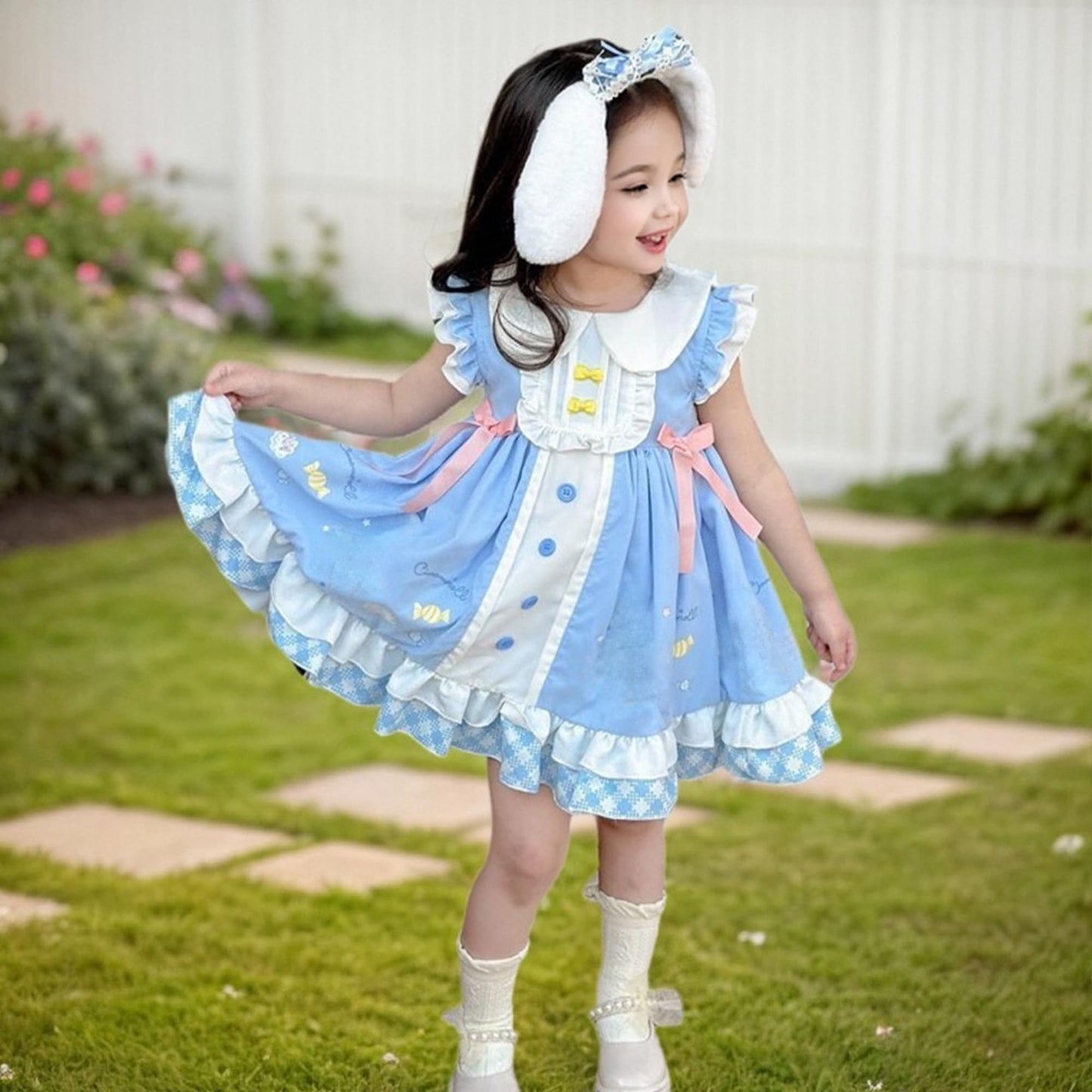 noxozoqm Girls Lolita Blue Dress Costume Princess Birthday Party Play Wear Halloween Cosplay Outfits 110