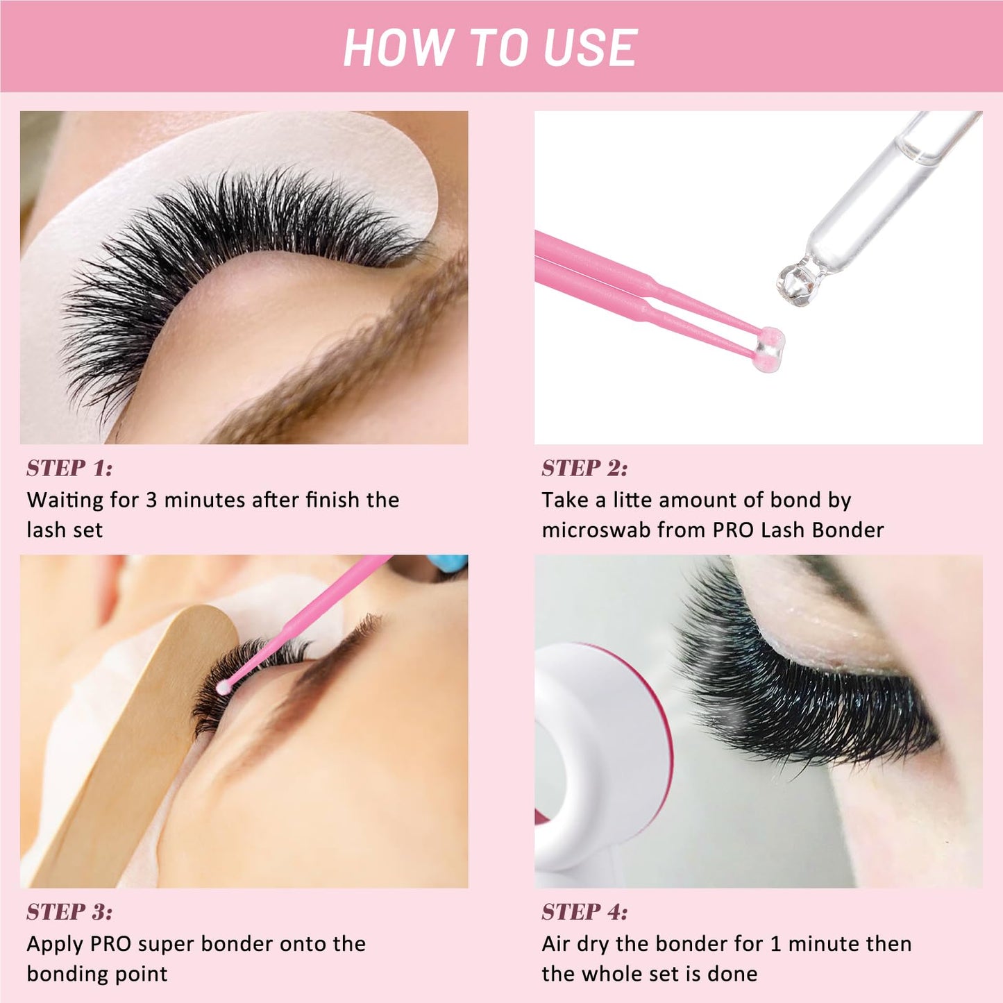 PRO Lash Bonder for Eyelash Extensions Super Bonder Glue Accelerator with 10Pcs Cotton Swab Lash Extension Sealant Longer Retent