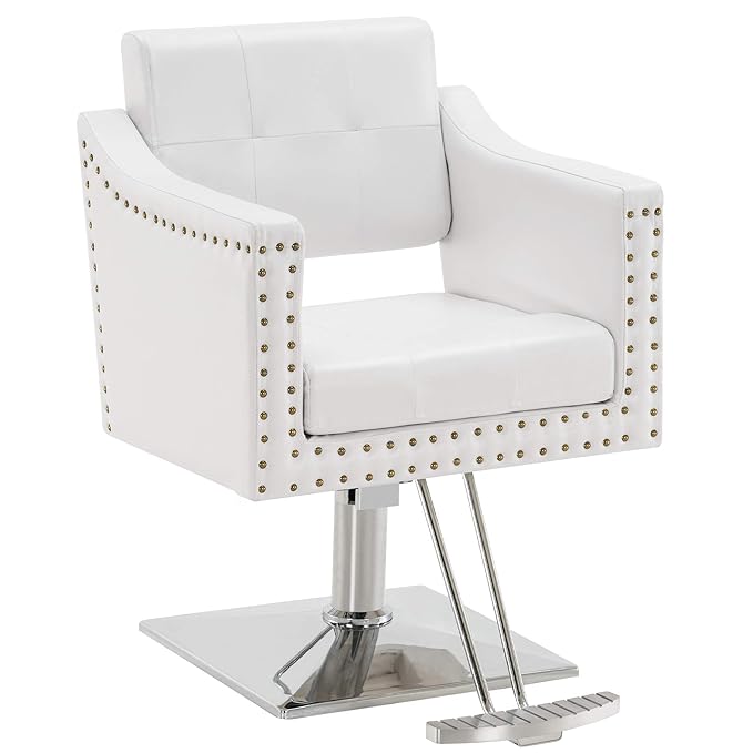 BarberPub Salon Chair for Hair Stylist, Hydraulic Barber Styling Chair, Beauty Spa Equipment 8813 (6" Seat Height Adjustment) (White)
