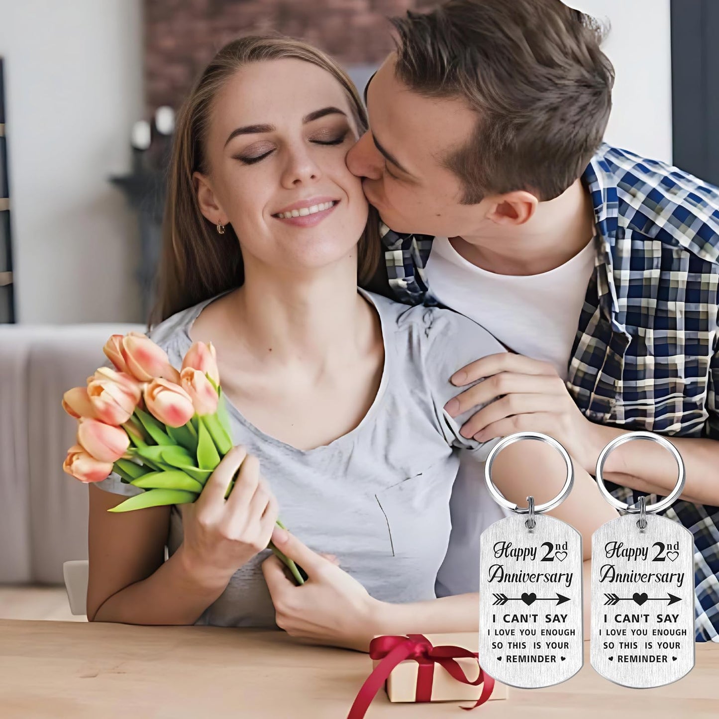 Farmansion 2 Years Anniversary Socks for Him or Her, 2nd Wedding Presents for Husband Wife,Anniversary Keychain for Couples