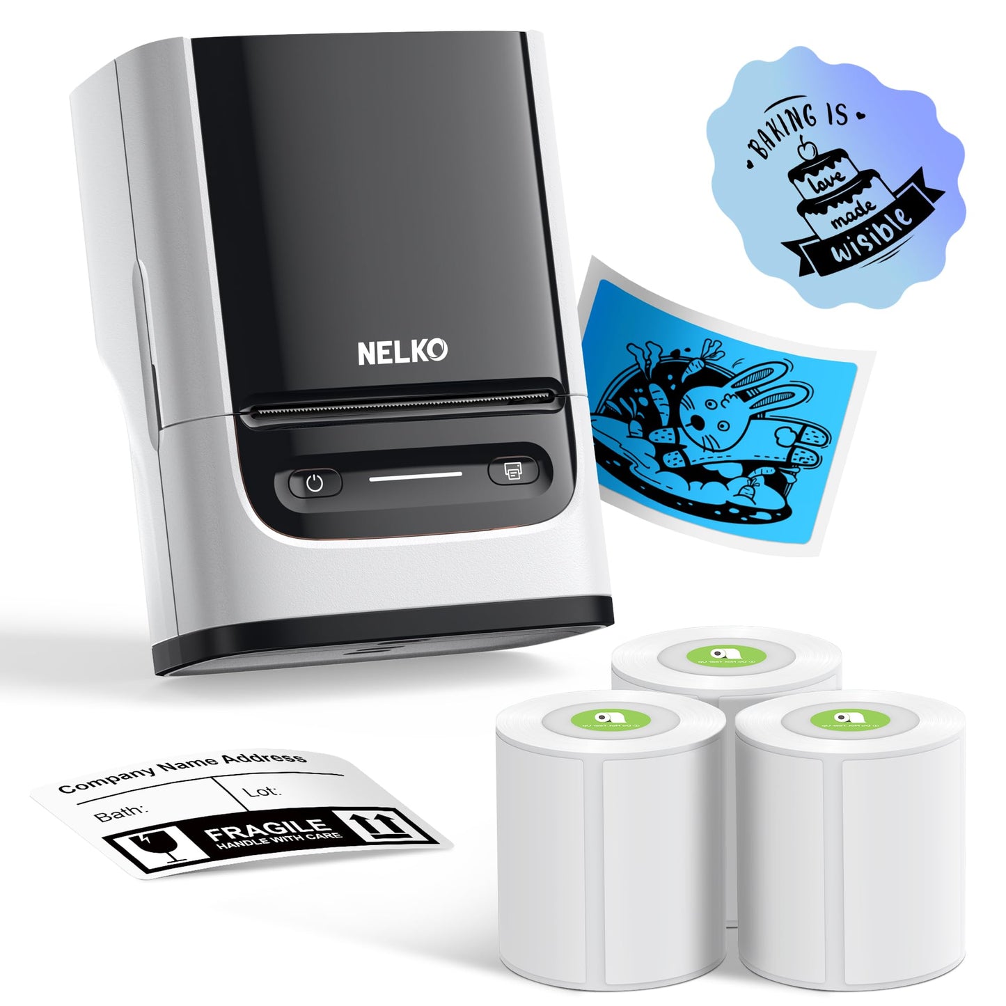 Nelko Label Maker Machine with Tape, PM220 Bluetooth Label Printer, 2 Inch Portable Thermal Printer for Small Business, Address, Logo, Clothing, Sticker Printer for iOS, Android & PC, White