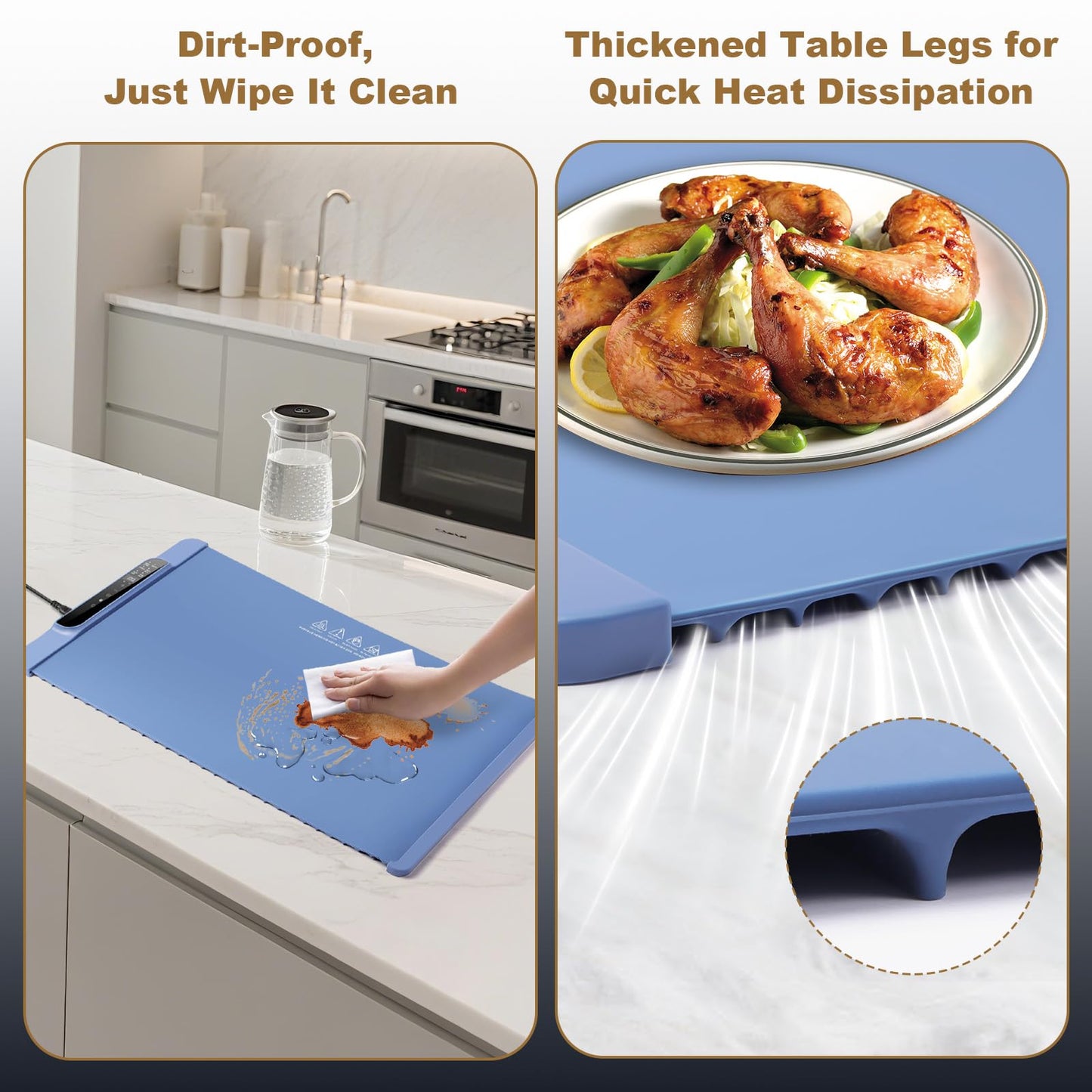 Food Warming Mat 25.2" x 14.96",Electric Warming Tray for Fast Heating | Foldable Warming Mat for Food with Adjustable Temperature Control & Timer, Raised Feet for Family Gatherings & Daily Use