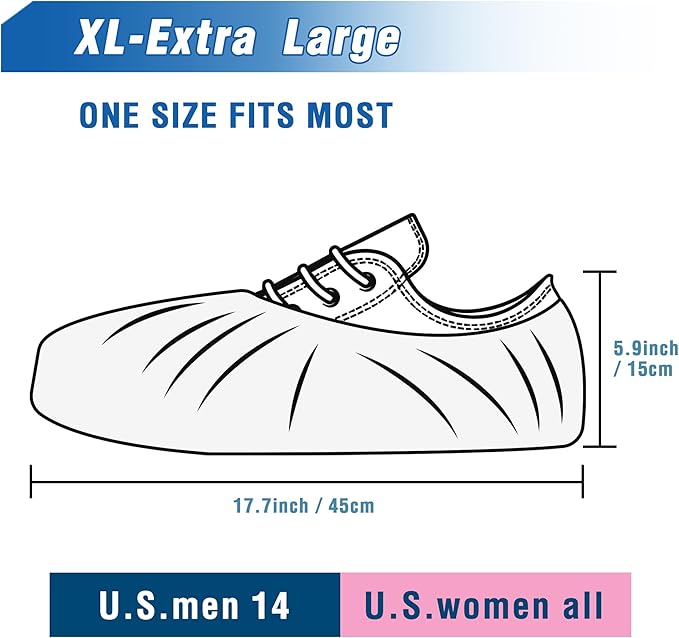 ProtectX White Disposable Shoe & Boot Covers, XL Extra Large, 100-pack (50 pairs), Waterproof, Slip Resistant, Durable CPE Plastic, Fits up to Men's 14 US Size and All Women's US Size Shoes