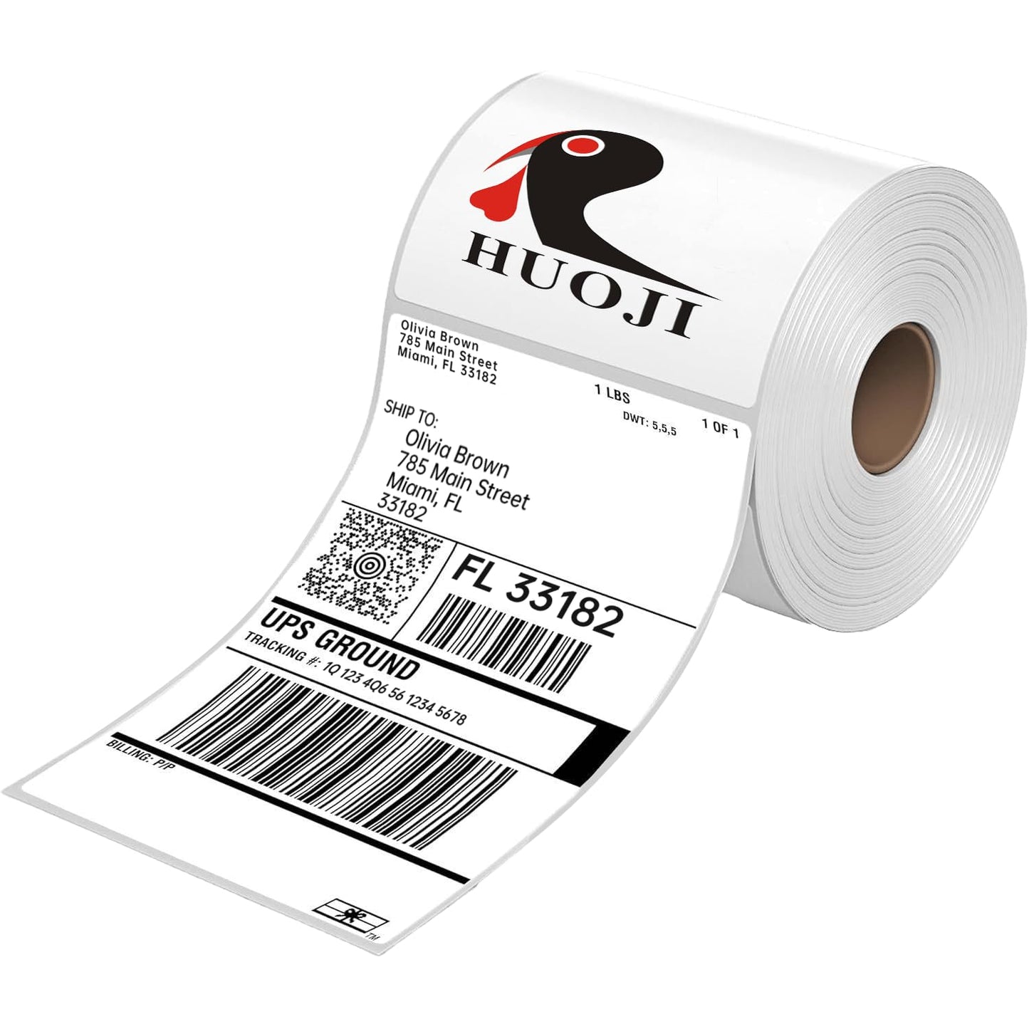 4x6 Thermal Labels 500/Roll, HUOJI Direct Thermal Shipping Labels Roll 4x6 Compatible with Rollo, Zebra, MUNBYN Printers, Commercial Grade