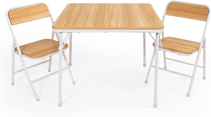 Humble Crew Journey 3-Piece Toddler Wood Folding Table & Chairs Set, Natural/White – Kids Table with 2 Folding Chairs for ...