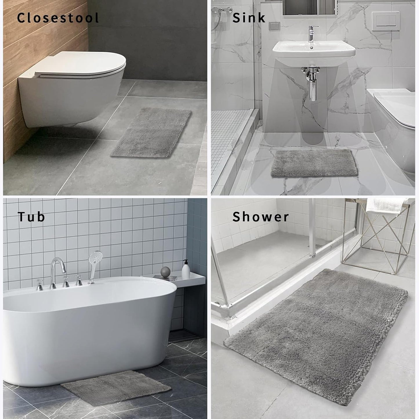 FIFU Bathroom Rugs 17" W x 24" L, Bath Mat for Bathroom, Bedroom, Laundry Room & Kitchen, Non-Slip Rubber Latex Backing, Extra Soft and Absorbent Microfiber Carpet, Machine Washable Rug, Silver Gray