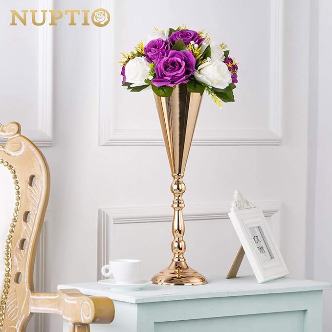 NUPTIO Flower Centerpieces for Wedding Tables: 6 Pcs Purple & White Artificial Flower Ball Arrangement for Christmas Thanksgiving Party - Fake Floral Rose for Bridal Shower Decor