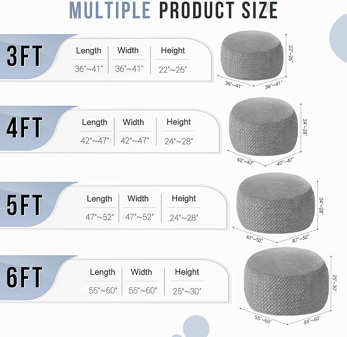 HABUTWAY 3FT Bean Bag Chair,Giant Bean Bag Chairs for Adults,Big Bean Bags with Memory Foam Filled, Large Beanbag Chairs with Chevron Plush Cover-Grey