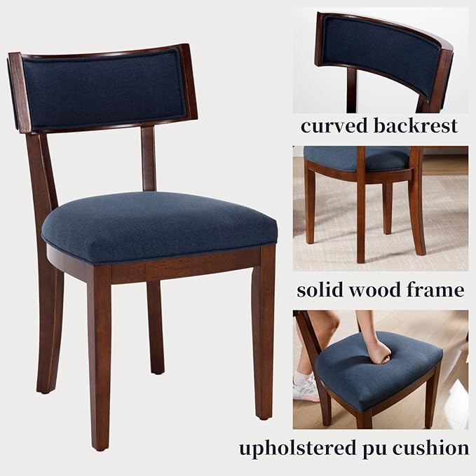 DM Furniture Linen Dining Chairs Set of 4 Upholstered Farmhouse Kitchen Chair with Solid Wood Legs Mid Century Modern Armless Side Chairs Dinner Chairs for Dining/Living Room/Restaurant