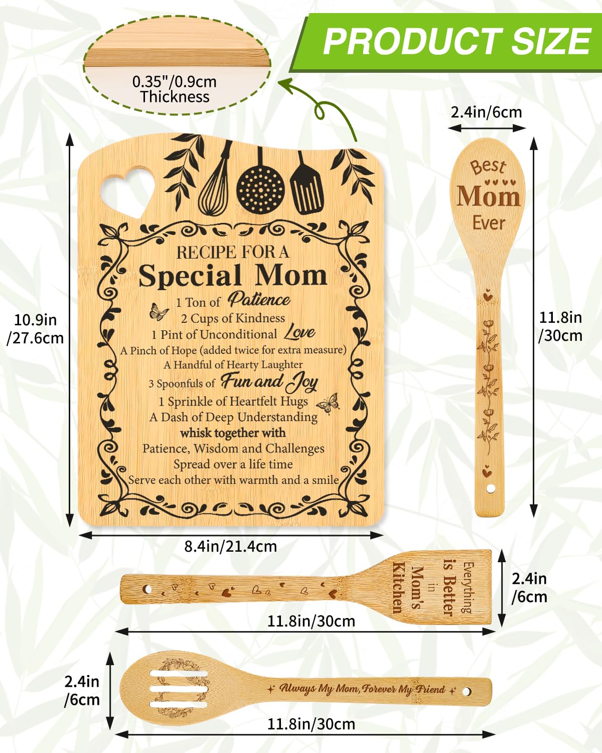 Aremdys Gifts for Mom,Popular Mom Birthday Gifts from Daughter Son Bamboo Cutting Board Set Best Mom Ever Gift Ideas for New Mom Step Mom,Recipe for Special Mom Chopping Board