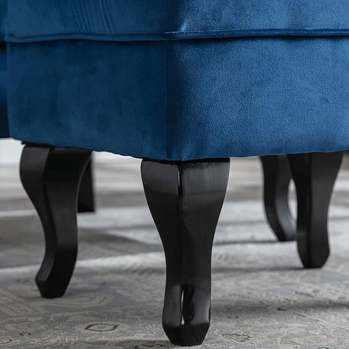 DM Furniture Mid-Century Accent Chair with Ottoman Modern Button Tufted Armchair Wingback Club Chair Velvet Single Sofa Lounge Chair with Pillow for Living Room Bedroom, Blue